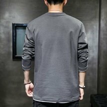 ロンT メンズ 長袖Tシャツ ロンティー クルーネック 春秋服 スリム メンズファッション グレー サイズ2XL_画像5