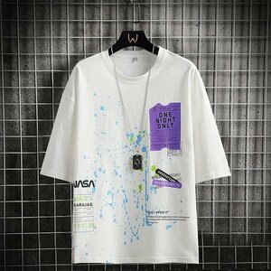 人気 新作 メンズ半袖Tシャツ、カットソー ファッション トップス 半袖 綿tシャツ ストレッチTシャツ プリント 涼しい ホワイトL