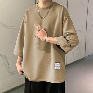 夏服 トップス 7分袖 Tシャツ 大きいサイズ 七分丈tシャツ メンズ おしゃれ 40代 50代 アメカジ カーキ 2XL