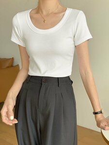 スイモク 半袖 Tシャツ レディース トップス カットソー リブ デイリー 肌触りの良い素材 大きいサイズ B サイズ 2XL