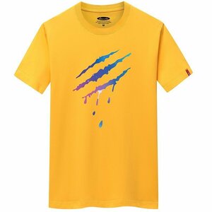 メンズ半袖Tシャツ、カットソー インナー tシャツ 胸プリント 半袖 メンズトップス 韓国 ストレッチ カジュアル 夏　イエロー4XL