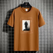 メンズ半袖Tシャツ、カットソー 上着 メンズ おしゃれ 半袖 tシャツ 丸首 胸プリント VIEW OF BACK インナー 夏 綿100％　カーキ4XL_画像1