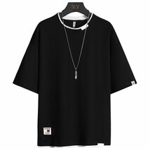 メンズ五分 七分袖Tシャツ カットソー トップス tシャツ メンズ クルーネック 半袖 高品質 夏 オールインワン　ブラック3XL_画像6