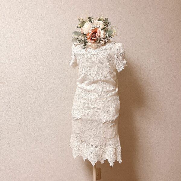 DOLCE&GABBANA 総レース 花柄 ワンピース ドレス 半袖 白ドレス 発表会 ワンピース 結婚式 
