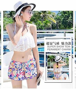 【新品・未使用】水着 レディース ビキニ ショートパンツ 3点セット 花柄 バンドゥビキニ セクシー かわいい