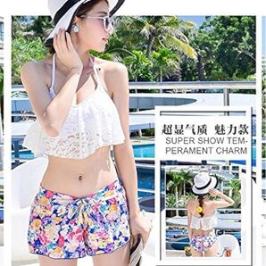 【新品・未使用】水着 レディース ビキニ ショートパンツ 3点セット 花柄 バンドゥビキニ セクシー かわいい