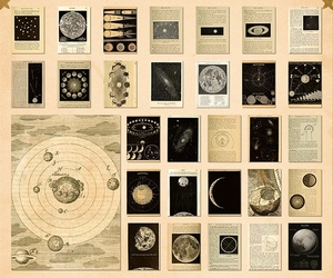 惑星　太陽系　地球　月　天文学　宇宙　古紙風　素材紙　背景紙　コラージュ　デザインペーパー　レトロ　デコレーション　素材紙30枚MA