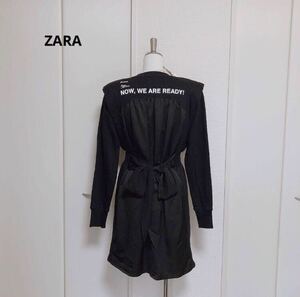 新品　ZARA ザラ　スウェット　バックプリント　切り替え　ワンピース　S ブラック