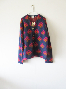 未使用 2022AW jonnlynx / ジョンリンクス JL202-KN720 pop flowe cardigan F NAVY×PINK / ニット カーディガン レディース