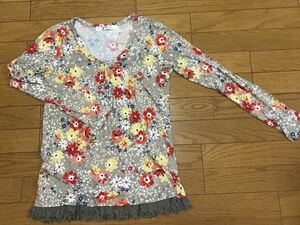  free shipping #H.A.K Haku beige floral print long sleeve crew neck cut and sewn frill hem race made in Japan 