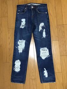 jouetiejueti blue Denim pants crash damage pants size 24 -inch 