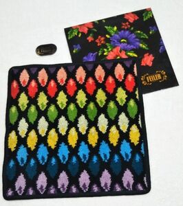 フェイラー ハンカチ Rainbow Drop レインボードロップ ブラック25×25cm ギフト袋セット♪ドイツFEILER