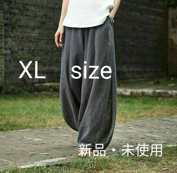 ★ＸＬ★サルエルパンツ ワイドパンツ グレー 綿麻 楽 コットン リネン ボトムス 