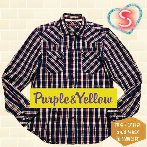 ☆Purple & Yellow ネイビー タータンチェック ワークシャツ