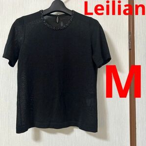  【美品】Leilian レリアン　ブラック無地ラメ入りセーター　サマーニット　カットソー　トップス　M
