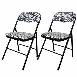 折畳み椅子 ジェネリック家具 2脚set 和モダンチェア オリジナル 和柄 伝統文様 可愛い シンプル 折畳み コンパクト パイプチェア青海波