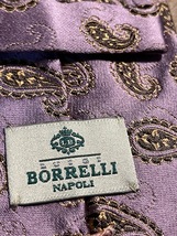 最高級ブランドBORRELLI、イタリア、ナポリ製、美しいシルク、光沢のあるパープル、ペイズリー、未使用品_画像3