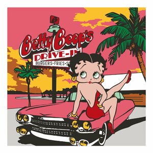 【Betty Boop・ベティちゃん】※《LED キャンバスライト／ドライブイン》 品番BETTY-DRIVE-IN　300×300×40mm　ウォールアート