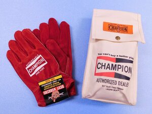 ◆送料無料◆【CHAMPION SPARK PLUGS・チャンピオン】※《牛革ワークグローブ＆グローブバッグ》キャンプ　アメリカン