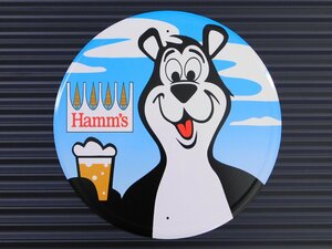 送料\220【Hamm's Bear・ハムズビール】※《ラウンドメタルサイン》　アメリカン雑貨　広告看板　ブリキ看板　80