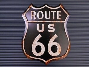 【ROUTE US66・ブラック】※《エンボスメタルサイン》　アメリカン雑貨　エンボス看板　ブリキ看板　ルート66　91