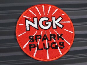送料\84【NGK SPARK PLUGS】※《アイロン刺繍ワッペン・丸型》　アメリカン雑貨　刺繍ワッペン　アイロンワッペン