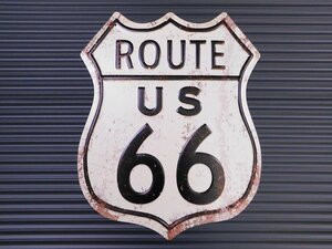 【ROUTE US66・ホワイト】※《エンボスメタルサイン》　アメリカン雑貨　エンボス看板　ブリキ看板　ルート66　90