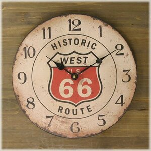 【ホワイト】※《レジェクションカフェクロック・WEST US ROUTE66》　アメリカン雑貨　ＭＤＦ材　木製　時計