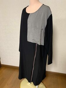 A LLA MODA 長袖 身幅ゆったり　バイカラー　ワンピース 黒 グレー　ファスナー