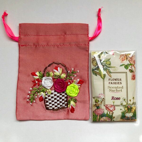 FLOWER FAIRIES フラワーフェアリーズ　ローズの香り袋／花の刺繍の巾着袋　セット