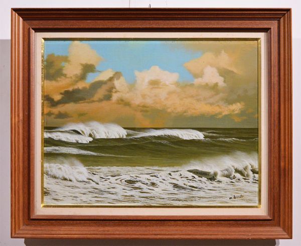 [Gourd] Authentic Mitsuo Shioda Winter Sea/Sea of Japan No. 10 oil painting, old frame, popular independent artist, framed, painting, oil painting, Nature, Landscape painting