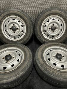 145R12 DUNLOP/ENASAVE VAN01 16年製 スバル サンバー 純正 スチール 12インチ 4J＋45 100 4H 夏タイヤ 4本 ダンロップ エナセーブ(2-C588)