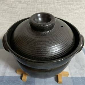 土鍋 炊飯土鍋 敷板付 萬宝窯 ふっくらごはん鍋 調理器具 萬古焼 中蓋付 4合炊き キャンプ アウトドアの画像1