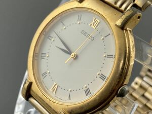[M002]1円～☆メンズ腕時計 クォーツ セイコーSEIKOゴールドカラー V 701-1761動作品