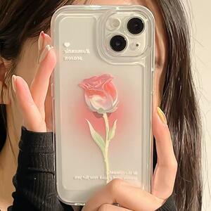 iphone 15 ケース 花柄 フラワー 水中　ホワイト　かわいい ローズ ピンク
