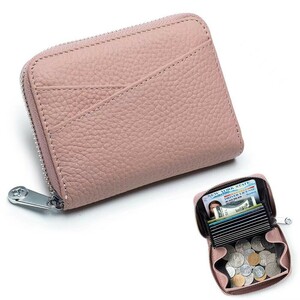 小銭入れ ミニ財布 レディース メンズ 本革 カードケース カードポケット ウォレット コイン スキミング防止機能付き カード入れ ピンク