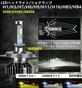 4セットLEDヘッドライト 車検対応 高輝度 LEDバルブ フォグランプ H4(Hi/Lo)/H1/H3/H7/H8/H9/H10/H11/H16/HB3/HB4 6500ｋ/8000ｋ/3000ｋ