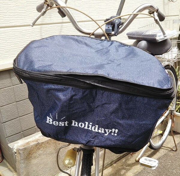 自転車用品　２段式カゴカバー　前カゴ用　防水　便利な両開き♪　厚手生地　アシスト車カゴ対応　【デニム柄】　川住製作所　