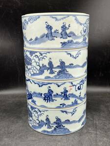 r6031411 中国美術 染付 骨董 四段重 時代物 陶器 唐人