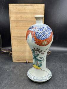 r6040912 中国美術 花瓶 時代物 花器 中国 梅瓶 色絵磁器　唐物 箱付 