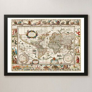 15世紀末 大航海時代 世界地図 イラスト アート 光沢 ポスター A3 バー カフェ クラシック レトロ インテリア 地理 マップ 中世 歴史 