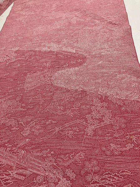 240 ハギレ はぎれ リメイク 正絹 小紋 ピンク 点描模様 濃淡 ハンドメイド 生地 着物