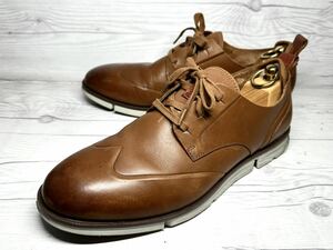 【即決】Clarks クラークス メンズ 8.5 27cm レザー スニーカー 茶色 ブラウン プレーントゥ 軽量 カジュアル ビジネス 靴 くつ