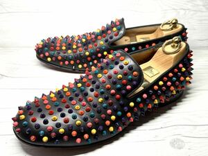 【即決】Christian Louboutin 44 28.5cm程度 クリスチャンルブタン メンズ スリッポン スタッズ カラフル 靴 オシャレ 人気 レザー 黒