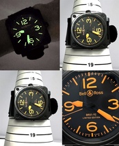 レア　世界限定250本　Bell＆Ross ベル＆ロス　BR01-92　Yellow　アヴィエーション　オレンジ　夜光　46mm　ブラック　時計　自動巻き　黒_画像3