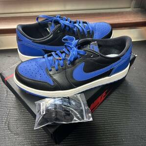 1円スタート NIKE JORDAN 1 RETRO LOW OG US8 26cm 黒青 dunk sb AF1 jordan fragment atmosの画像1