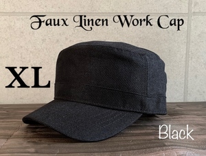 帽子 BIG 大きい L XL サイズ フェイクリネン ワークキャップ 麻 春夏 メンズ レディース キャップ 無地 シンプル ブラック
