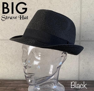 帽子 大きいサイズ ストロー 中折れ ハット ブレード BIGサイズ 折り畳み XL BIGサイズ ブラック 新品 ストローハット 新品