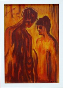 Art hand Auction Edvard Munch Amor and Psyche 1907 Mixed media MoMA Museum certified Oil, watercolor, pastel reproduction, Artwork, Painting, others