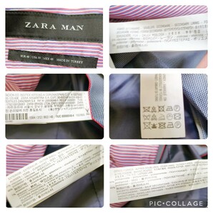 ［際立つ裏地］ZARA/ザラ L相当48サイズ ストレッチ コンフォートテーラードジャケット/アウター グレー ボーダー メンズ サイドベンツの画像9